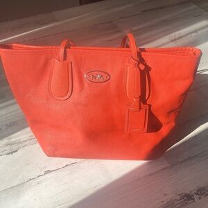 Genuine Coach Taxi Zip Textured Leather Coral Tote Bag